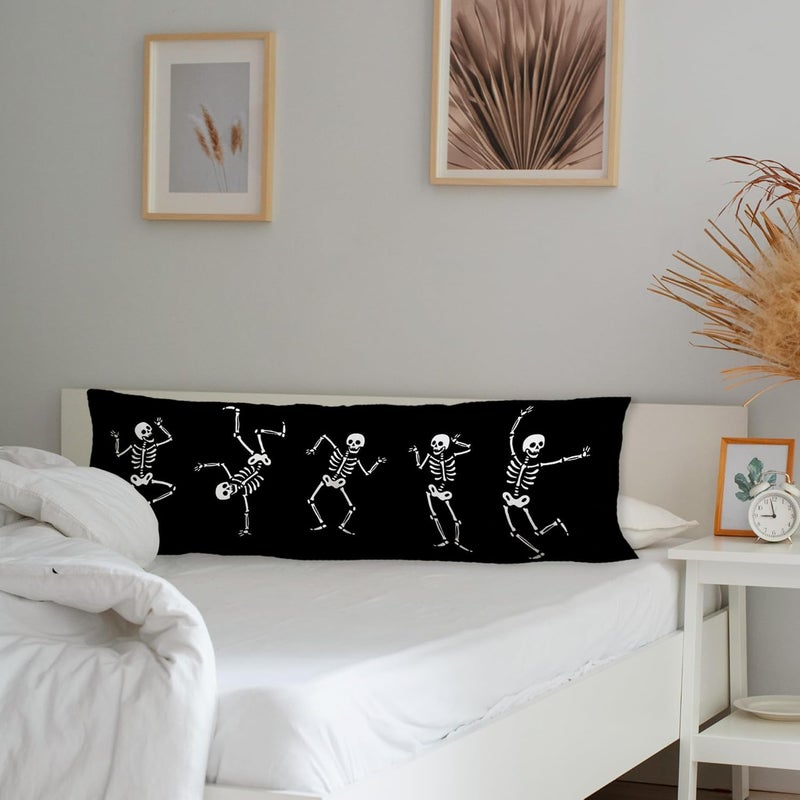 Exqcom Dancing Skeleton Halloween Body Pillow Covers 20x54, Halloween Home Decor, Dark Gothic Spooky Skull Long Body Pillow Case Cover with Hidden Zipper for Women Men Adults - Image 3